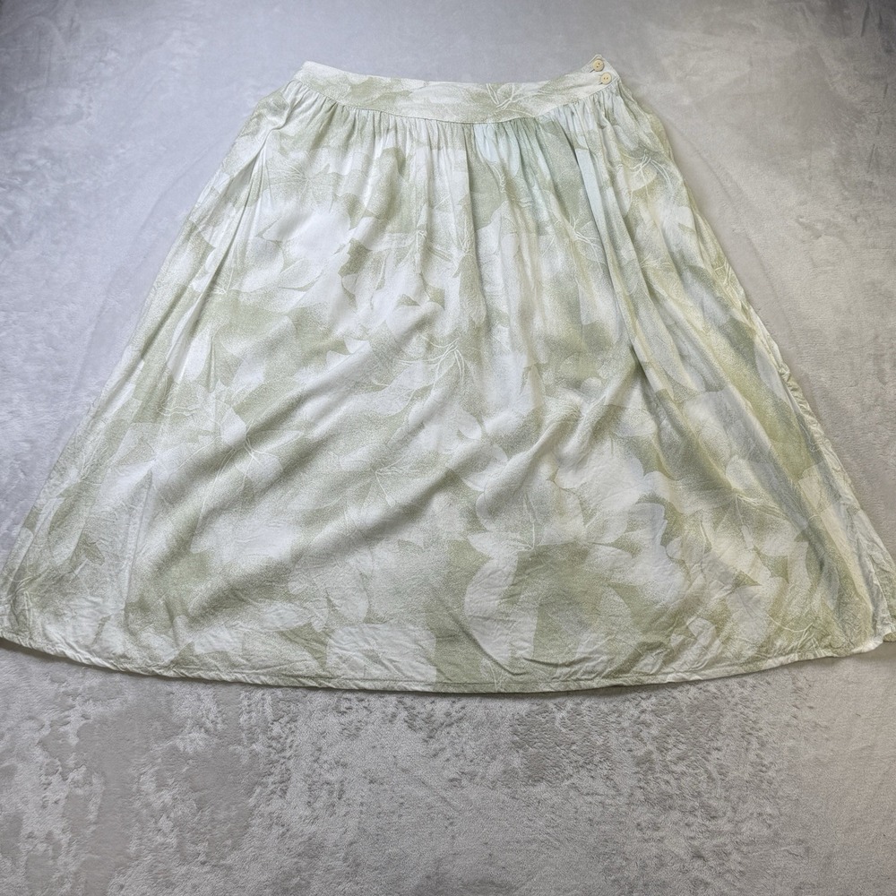 Rafaella Floral Midi Skirt Size 12 Green White Rayon Vintage Greece